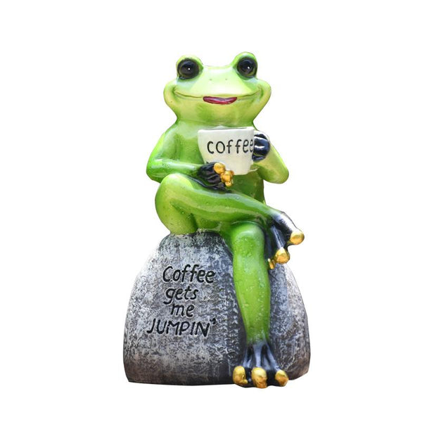Frog Drinking Coffee Statue for Garden, Animal Statue for Garden Courtyard Ornament, Villa Outdoor Decor Gardening Ideas-LargePaintingArt.com
