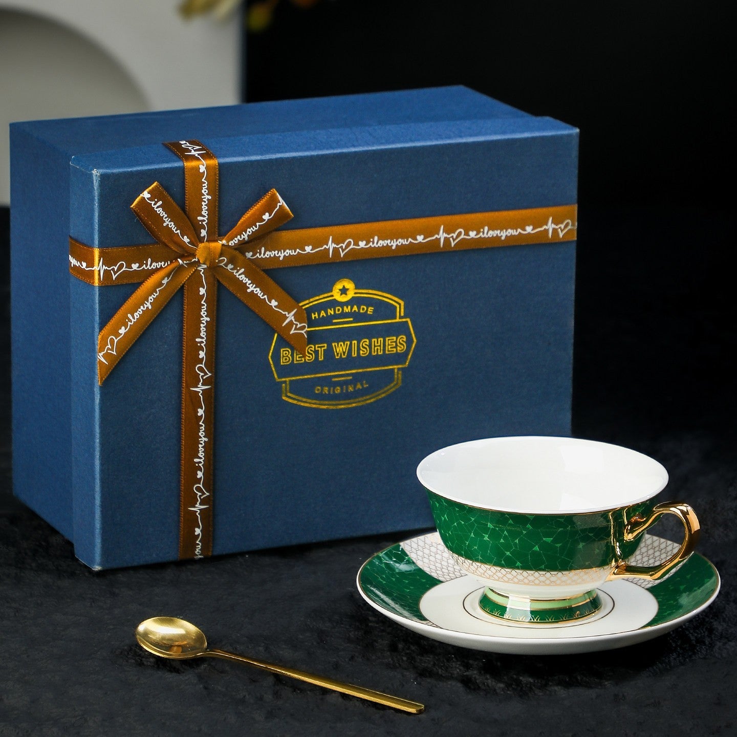 Elegant Green Coffee Cups British Royal Tea Cup, Classic Ceramic Tea Cups And Saucers With Gold Accents
