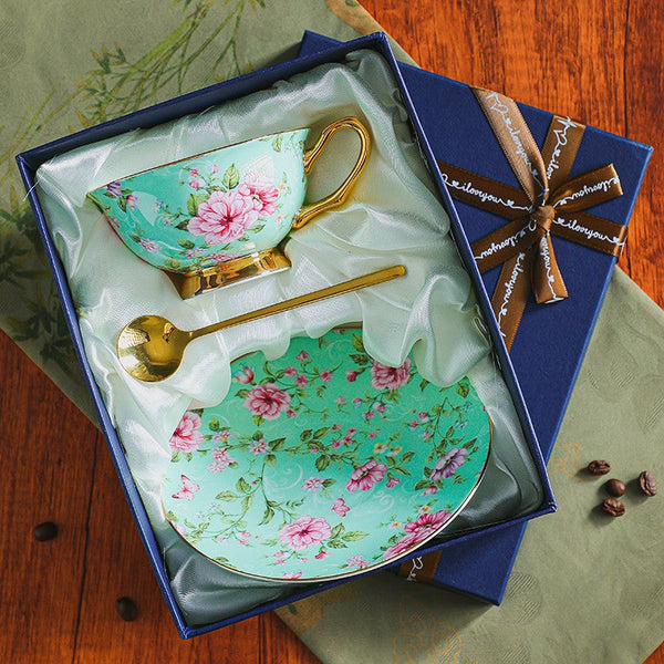 Afternoon British Tea Cup with Saucer, Floral Porcelain Tea Cup and Saucer Set, Traditional English Tea Cup and Saucer Set, Ceramic Coffee Cup with Saucer-LargePaintingArt.com