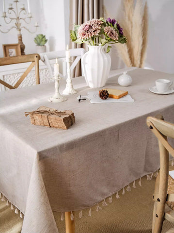 Simple Linen Rectangle Table Cover for Dining Room Table, Large Brown Tablecloth for Home Decoration, Modern Table Cloth, Square Tablecloth for Round Table-LargePaintingArt.com