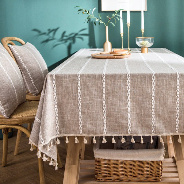 Simple Rectangular Tablecloth for Oval Table, Cotton and Linen Tablecloths, Kitchen Rectangular Table Covers, Farmhouse Table Cloths for Dining Room-LargePaintingArt.com