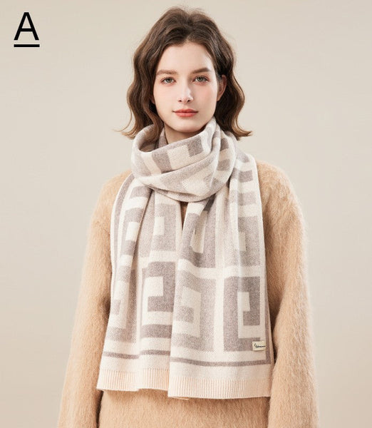 Cold Weather Scarf, Warm Winter Scarf, Soft Cashmere Scarf for Women, Fashion Designer Scarf, Green White Grey Wool Scarf for Women, Casual Scarf for Women-LargePaintingArt.com