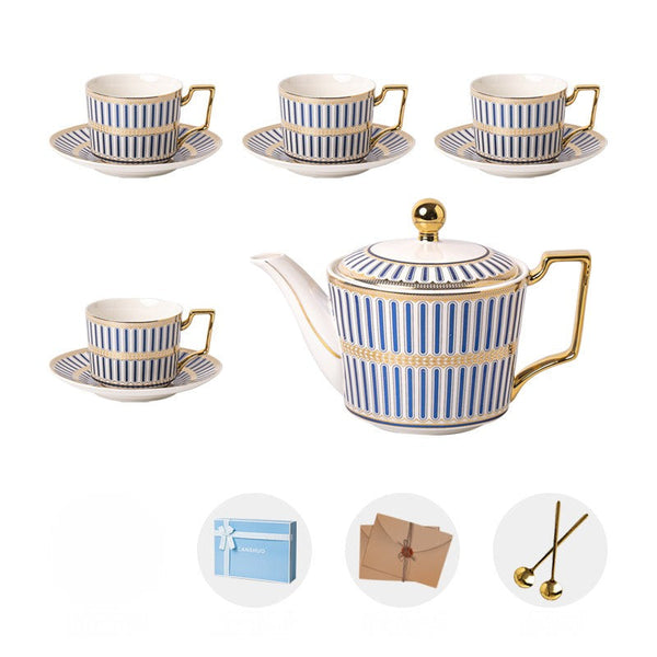 Traditional Afternoon Tea, Modern Coffee Cup with Saucer, 7.4 oz Ceramic Tea Cup and Saucer Set of 4 cups with Teapot, 7.4 oz Porcelain Tea Cup and Saucer Set, British Tea Cup Set-LargePaintingArt.com
