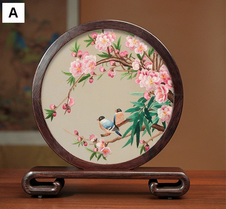 Unique Birthday Gift, Flower and Bird Embroidery Ornaments, Traditional Chinese Suzhou Silk Embroidered Ornament, Premium Souvenir, Exclusive Business Presents-LargePaintingArt.com