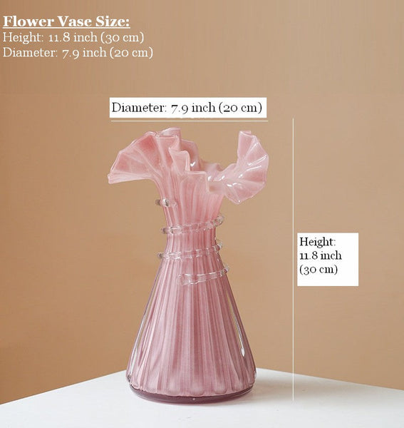 Centerpiece Contemporary Vases on Table, Pink Decorative Glass Vase, Mid Century Glass Vases, Handmade Modern Vases for Bedroom, Modern Glass Vase for Flowers-LargePaintingArt.com