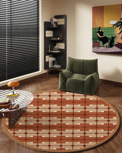 Abstract Contemporary Round Rugs, Modern Rugs under Coffee Table, Modern Rugs for Dining Room, Geometric Modern Rugs for Bedroom-LargePaintingArt.com