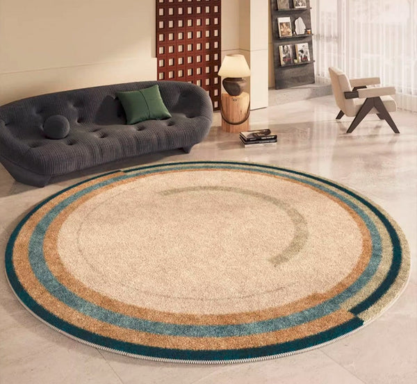 Modern Area Rugs under Coffee Table, Abstract Contemporary Round Rugs, Modern Rugs for Dining Room, Geometric Modern Rugs for Bedroom-LargePaintingArt.com