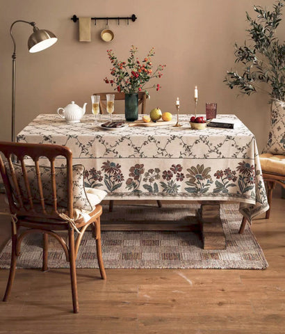 Farmhouse Table Cloth for Oval Table, Rustic Flower Pattern Linen Tablecloth for Kitchen Table, Modern Rectangle Tablecloth Ideas for Dining Room Table-LargePaintingArt.com