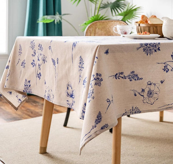 Dining Room Flower Table Cloths, Large Rectangular Table Covers for Kitchen, Farmhouse Table Cloth, Wedding Tablecloth, Square Tablecloth for Oval Table-LargePaintingArt.com