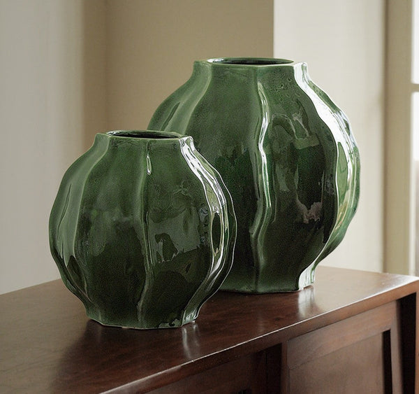 Large Contemporary Vases on Dining Table, Handmade Modern Flower Vase, Centerpiece Ceramic Bouquet Vases, Green Porcelain Vases for Modern Home Decor-LargePaintingArt.com