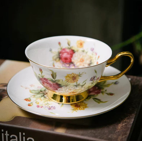 Elegant Rose Flower Ceramic Cups, Unique Royal Coffee Cup and Saucer, Creative Bone China Porcelain Tea Cup Set, Beautiful British Tea Cups-LargePaintingArt.com