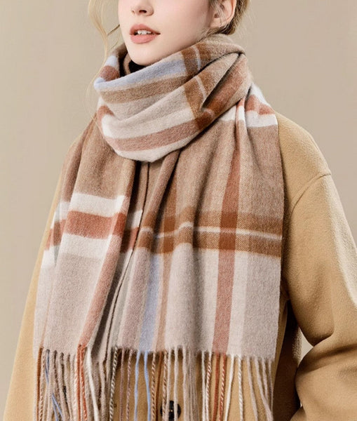 Checked Scarf Winter Wool Scarf, Soft Cashmere Scarf for Women, Elegant Wool Scarves, Warm Winter Scarf, Cold Weather Scarf, Holiday Scarf, Fashion Scarf, Christmas Gifts for Her-LargePaintingArt.com