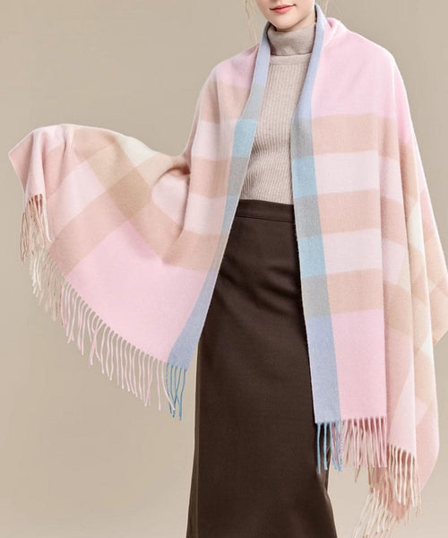 Large Wool Scarf, Soft Wool Scarf for Women, Checkered Fashion Scarf, Winter Shawl, Elegant Shawl, Warm Cape, Gifts for Her, Evening Wrap, Christmas Gift-LargePaintingArt.com