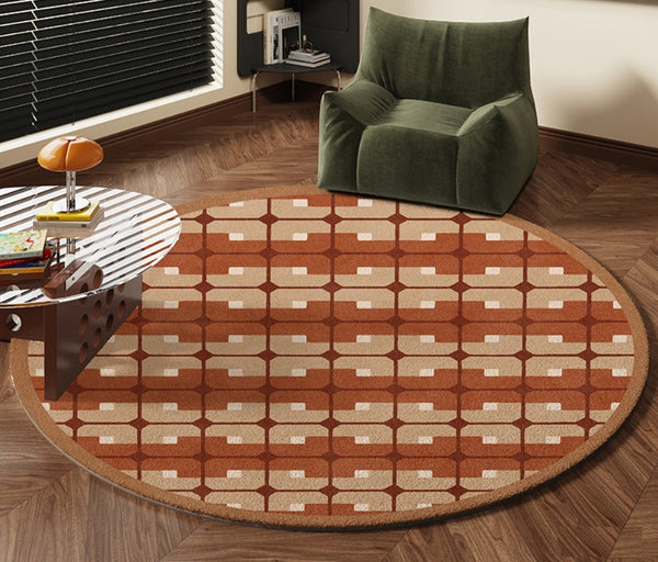 Abstract Contemporary Round Rugs, Modern Rugs under Coffee Table, Modern Rugs for Dining Room, Geometric Modern Rugs for Bedroom-LargePaintingArt.com
