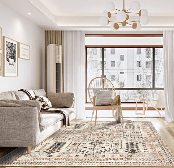 Morocco Contemporary Rugs Next to Bed, Modern Rugs for Living Room, Flower Pattern Contemporary Modern Rugs for Dining Room-LargePaintingArt.com
