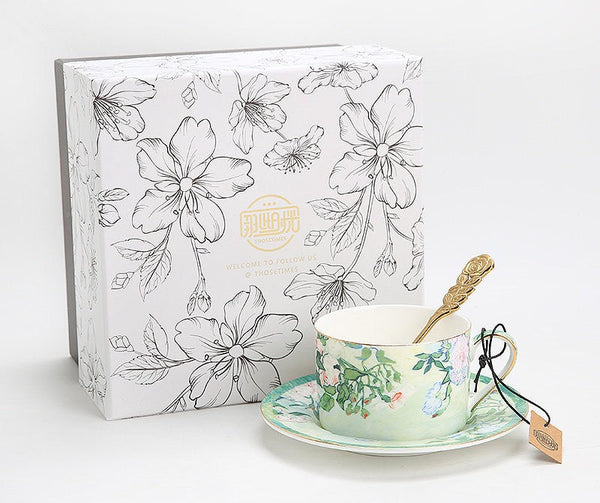 Luxury Tea Cup Set, Elegant Coffee Cup, Porcelain Tea Saucer, Ceramic Tea Cup Set, British Tea Cup Set-LargePaintingArt.com
