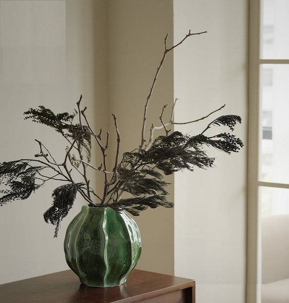 Handmade Modern Flower Vase, Centerpiece Ceramic Bouquet Vases, Large Contemporary Vases on Dining Table, Green Porcelain Vases for Modern Home Decor-LargePaintingArt.com