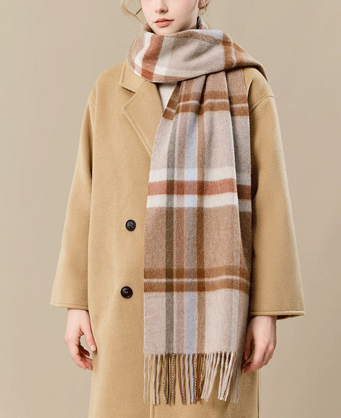 Checked Scarf Winter Wool Scarf, Soft Cashmere Scarf for Women, Elegant Wool Scarves, Warm Winter Scarf, Cold Weather Scarf, Holiday Scarf, Fashion Scarf, Christmas Gifts for Her-LargePaintingArt.com