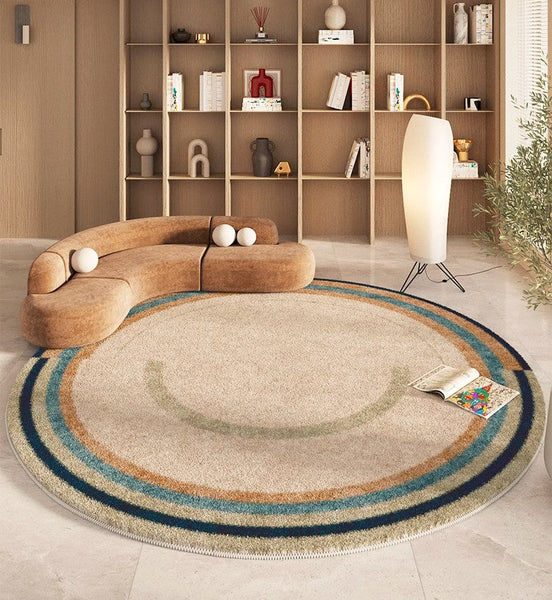 Modern Area Rugs under Coffee Table, Abstract Contemporary Round Rugs, Modern Rugs for Dining Room, Geometric Modern Rugs for Bedroom-LargePaintingArt.com