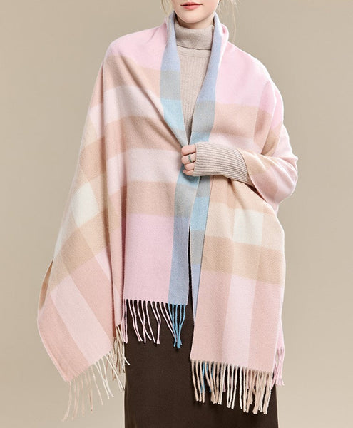 Large Wool Scarf, Soft Wool Scarf for Women, Checkered Fashion Scarf, Winter Shawl, Elegant Shawl, Warm Cape, Gifts for Her, Evening Wrap, Christmas Gift-LargePaintingArt.com