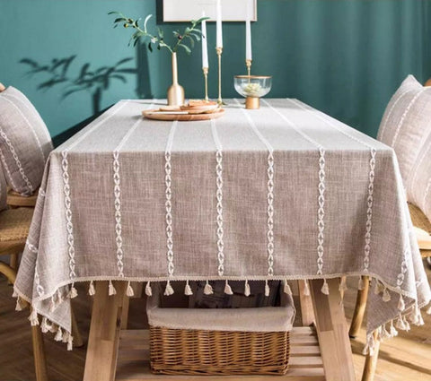 Simple Rectangular Tablecloth for Oval Table, Cotton and Linen Tablecloths, Kitchen Rectangular Table Covers, Farmhouse Table Cloths for Dining Room-LargePaintingArt.com