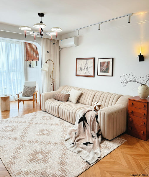 Contemporary Abstract Rugs under Dining Room Table, Modern Geometric Carpets for Bedroom, Modern Living Room Rug Placement Ideas-LargePaintingArt.com