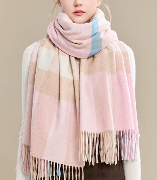 Large Wool Scarf, Soft Wool Scarf for Women, Checkered Fashion Scarf, Winter Shawl, Elegant Shawl, Warm Cape, Gifts for Her, Evening Wrap, Christmas Gift-LargePaintingArt.com