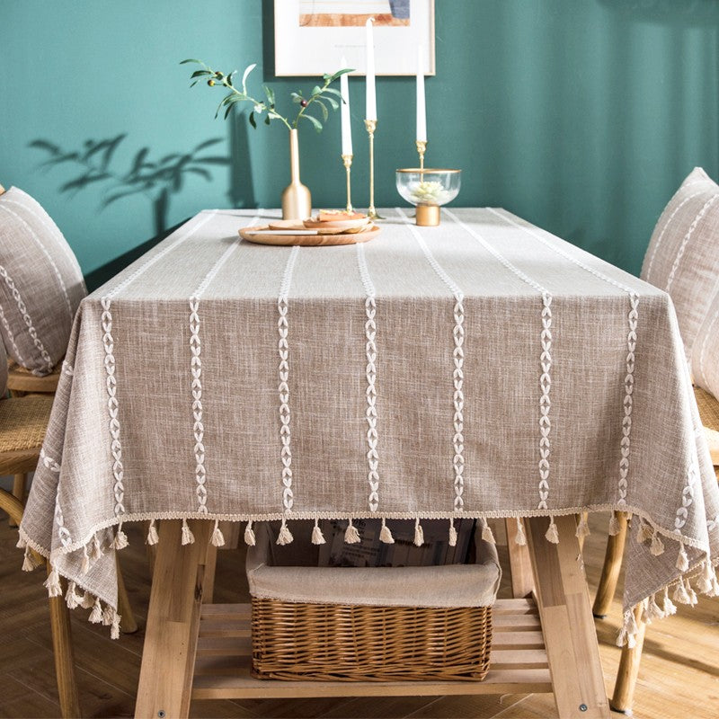 Simple Rectangular Tablecloth for Oval Table, Cotton and Linen Tablecloths, Kitchen Rectangular Table Covers, Farmhouse Table Cloths for Dining Room-LargePaintingArt.com