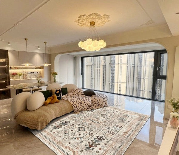Morocco Contemporary Rugs Next to Bed, Modern Rugs for Living Room, Flower Pattern Contemporary Modern Rugs for Dining Room-LargePaintingArt.com