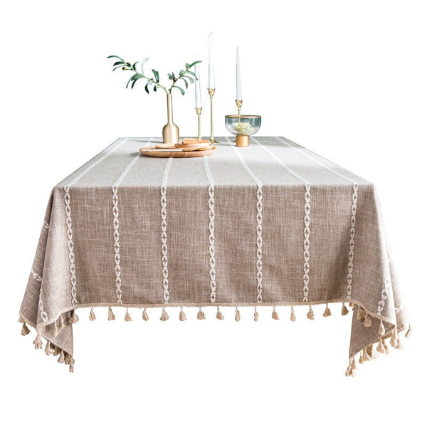 Simple Rectangular Tablecloth for Oval Table, Cotton and Linen Tablecloths, Kitchen Rectangular Table Covers, Farmhouse Table Cloths for Dining Room-LargePaintingArt.com