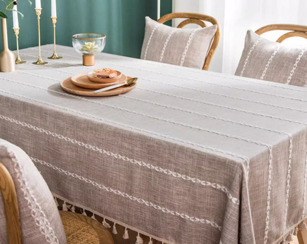 Simple Rectangular Tablecloth for Oval Table, Cotton and Linen Tablecloths, Kitchen Rectangular Table Covers, Farmhouse Table Cloths for Dining Room-LargePaintingArt.com