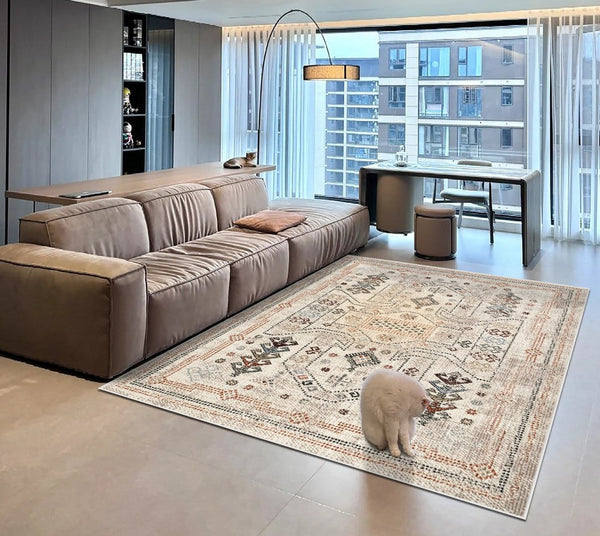 Morocco Contemporary Rugs Next to Bed, Modern Rugs for Living Room, Flower Pattern Contemporary Modern Rugs for Dining Room-LargePaintingArt.com