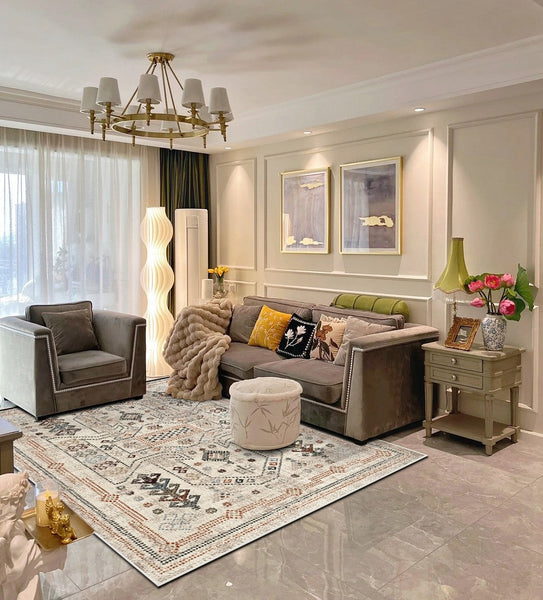 Morocco Contemporary Rugs Next to Bed, Modern Rugs for Living Room, Flower Pattern Contemporary Modern Rugs for Dining Room-LargePaintingArt.com