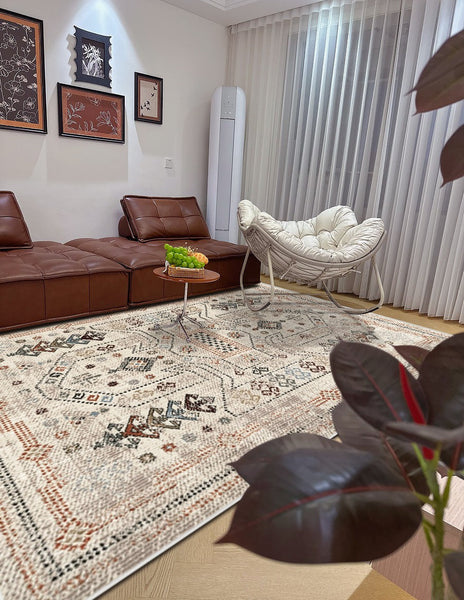 Morocco Contemporary Rugs Next to Bed, Modern Rugs for Living Room, Flower Pattern Contemporary Modern Rugs for Dining Room-LargePaintingArt.com