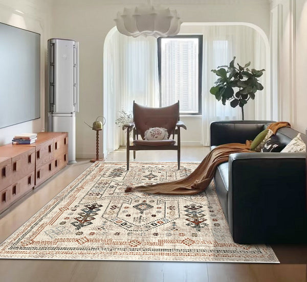 Morocco Contemporary Rugs Next to Bed, Modern Rugs for Living Room, Flower Pattern Contemporary Modern Rugs for Dining Room-LargePaintingArt.com