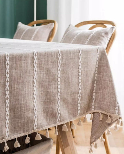 Simple Rectangular Tablecloth for Oval Table, Cotton and Linen Tablecloths, Kitchen Rectangular Table Covers, Farmhouse Table Cloths for Dining Room-LargePaintingArt.com