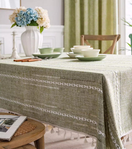 Rectangular Tablecloth for Sale, Modern Table Cloths for Dining Room, Kitchen Rectangular Table Covers, Farmhouse Green Cotton and Linen Table Cloth-LargePaintingArt.com
