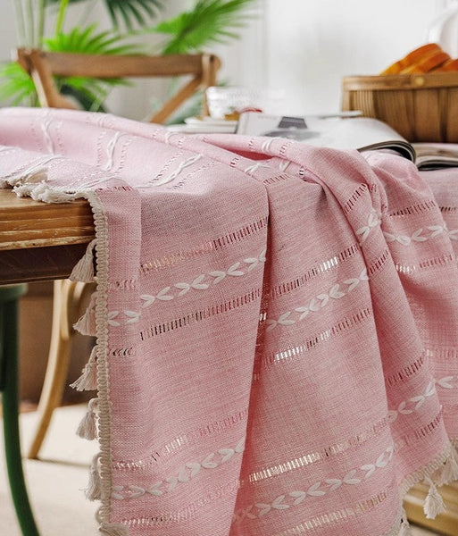 Rectangular Tablecloth for Oval Table, Modern Pink Table Cloths for Dining Room, Kitchen Rectangular Table Covers, Farmhouse Cotton and Linen Table Cloth-LargePaintingArt.com
