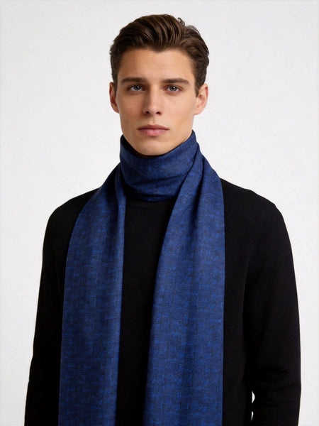 Luxury Blue Silk Neck Scarf, Silk Scarf For Suit, Formal Wear Silk Scarf, Silk Ascot For Men, British Style Long Scarf, Business Silk Scarf Men, Mens Spring Autumn Scarf, Lightweight Silk Scarf Men-LargePaintingArt.com