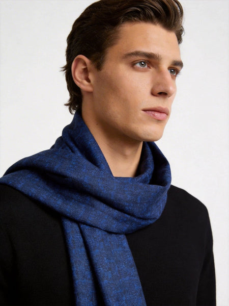 Luxury Blue Silk Neck Scarf, Silk Scarf For Suit, Formal Wear Silk Scarf, Silk Ascot For Men, British Style Long Scarf, Business Silk Scarf Men, Mens Spring Autumn Scarf, Lightweight Silk Scarf Men-LargePaintingArt.com