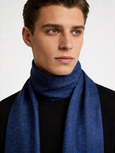 Luxury Blue Silk Neck Scarf, Silk Scarf For Suit, Formal Wear Silk Scarf, Silk Ascot For Men, British Style Long Scarf, Business Silk Scarf Men, Mens Spring Autumn Scarf, Lightweight Silk Scarf Men-LargePaintingArt.com