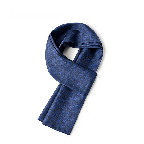 Luxury Blue Silk Neck Scarf, Silk Scarf For Suit, Formal Wear Silk Scarf, Silk Ascot For Men, British Style Long Scarf, Business Silk Scarf Men, Mens Spring Autumn Scarf, Lightweight Silk Scarf Men-LargePaintingArt.com
