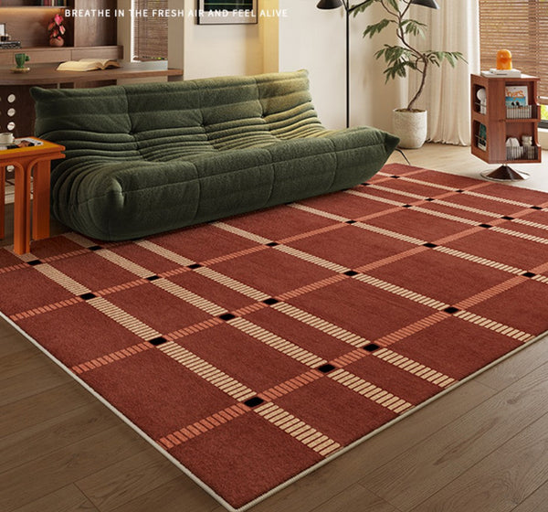 Contemporary Modern Carpets Next to Bed, Abstract Red Rugs for Living Room, Mid Century Area Rugs, Red Modern Rugs under Dining Room Table-LargePaintingArt.com
