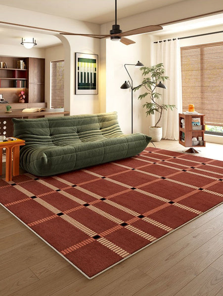 Contemporary Modern Carpets Next to Bed, Abstract Red Rugs for Living Room, Mid Century Area Rugs, Red Modern Rugs under Dining Room Table-LargePaintingArt.com