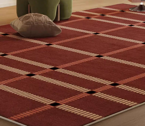 Contemporary Modern Carpets Next to Bed, Abstract Red Rugs for Living Room, Mid Century Area Rugs, Red Modern Rugs under Dining Room Table-LargePaintingArt.com