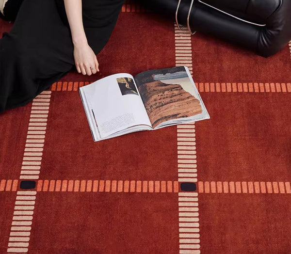 Contemporary Modern Carpets Next to Bed, Abstract Red Rugs for Living Room, Mid Century Area Rugs, Red Modern Rugs under Dining Room Table-LargePaintingArt.com