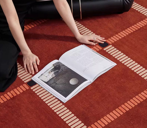 Contemporary Modern Carpets Next to Bed, Abstract Red Rugs for Living Room, Mid Century Area Rugs, Red Modern Rugs under Dining Room Table-LargePaintingArt.com