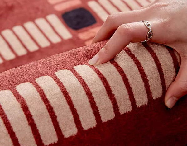 Contemporary Modern Carpets Next to Bed, Abstract Red Rugs for Living Room, Mid Century Area Rugs, Red Modern Rugs under Dining Room Table-LargePaintingArt.com