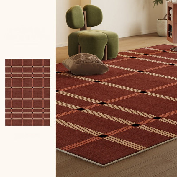 Contemporary Modern Carpets Next to Bed, Abstract Red Rugs for Living Room, Mid Century Area Rugs, Red Modern Rugs under Dining Room Table-LargePaintingArt.com