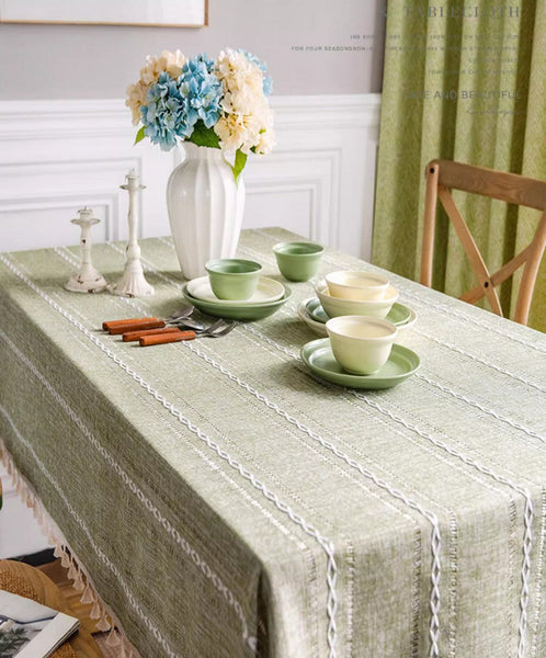 Kitchen Rectangular Table Covers, Rectangular Tablecloth for Sale, Modern Table Cloths for Dining Room, Farmhouse Green Cotton and Linen Table Cloth-LargePaintingArt.com